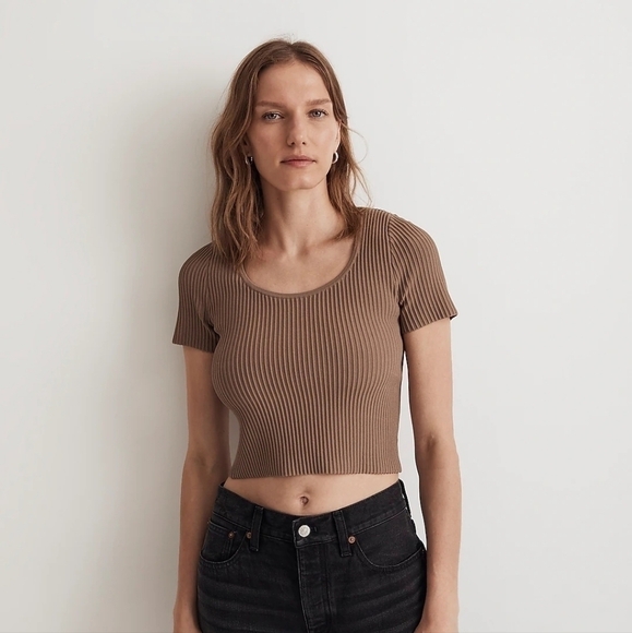 Madewell ottoman crop sweater tee turquoise medium NWT - Picture 2 of 6